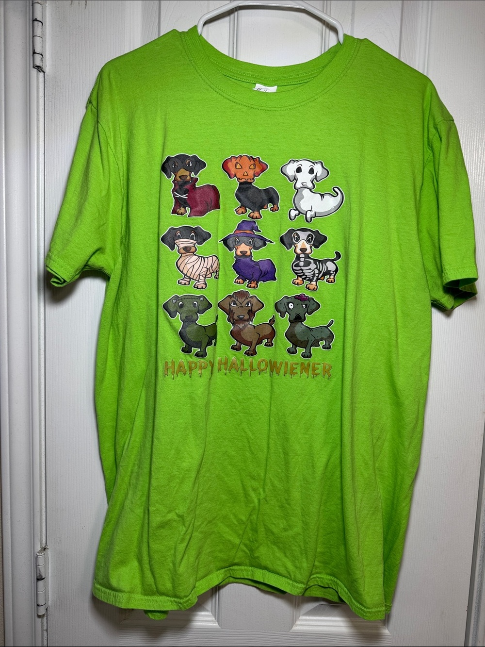 Happy Hallowiener Dachshund Halloween Tee - Bright Green